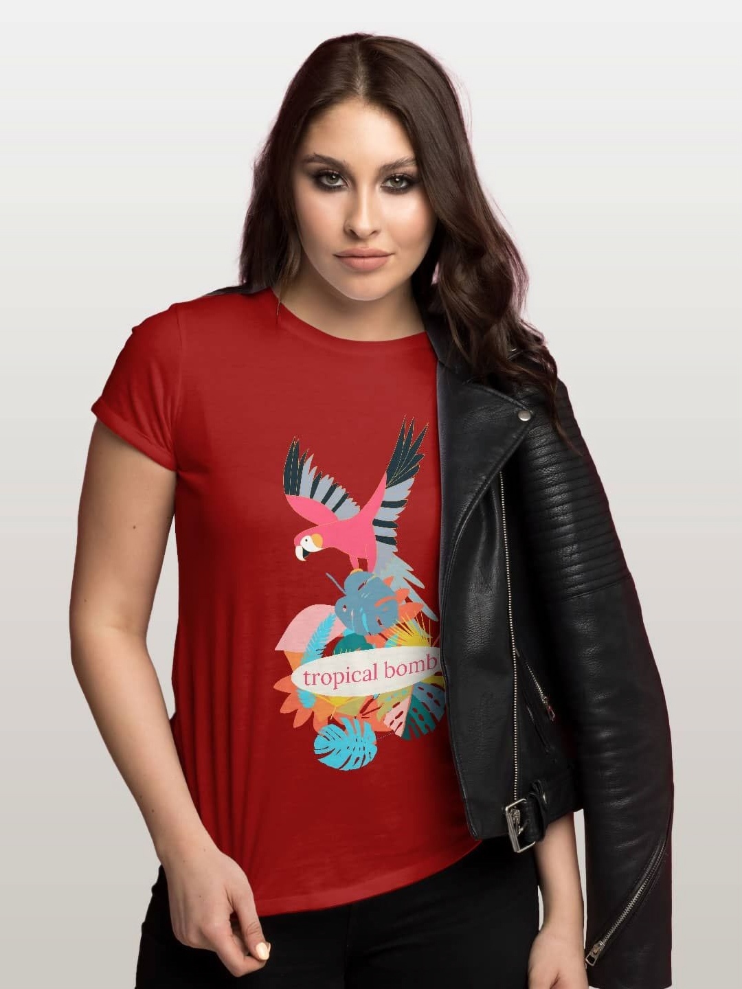 

macmerise Women Printed Raw Edge T-shirt, Red