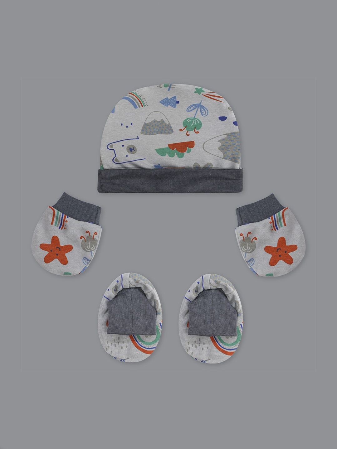 

Born Babies Unisex Kids Pure Cotton Printed Beanie, Grey