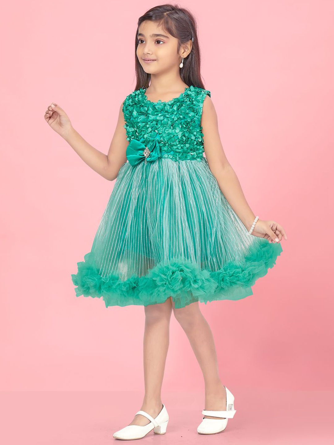 

BAESD Girls Net Embellished Sleeveless Fit & Flare Dress, Green