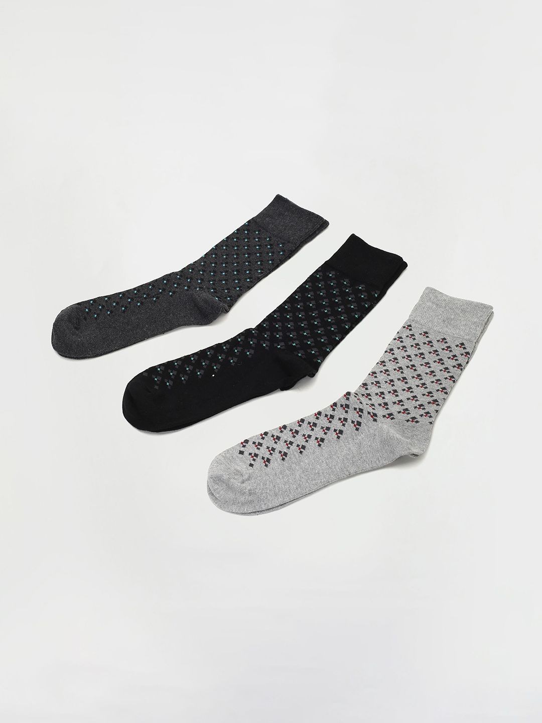 

max Men Pack Of 3 Patterned Crew-Length Socks, Grey