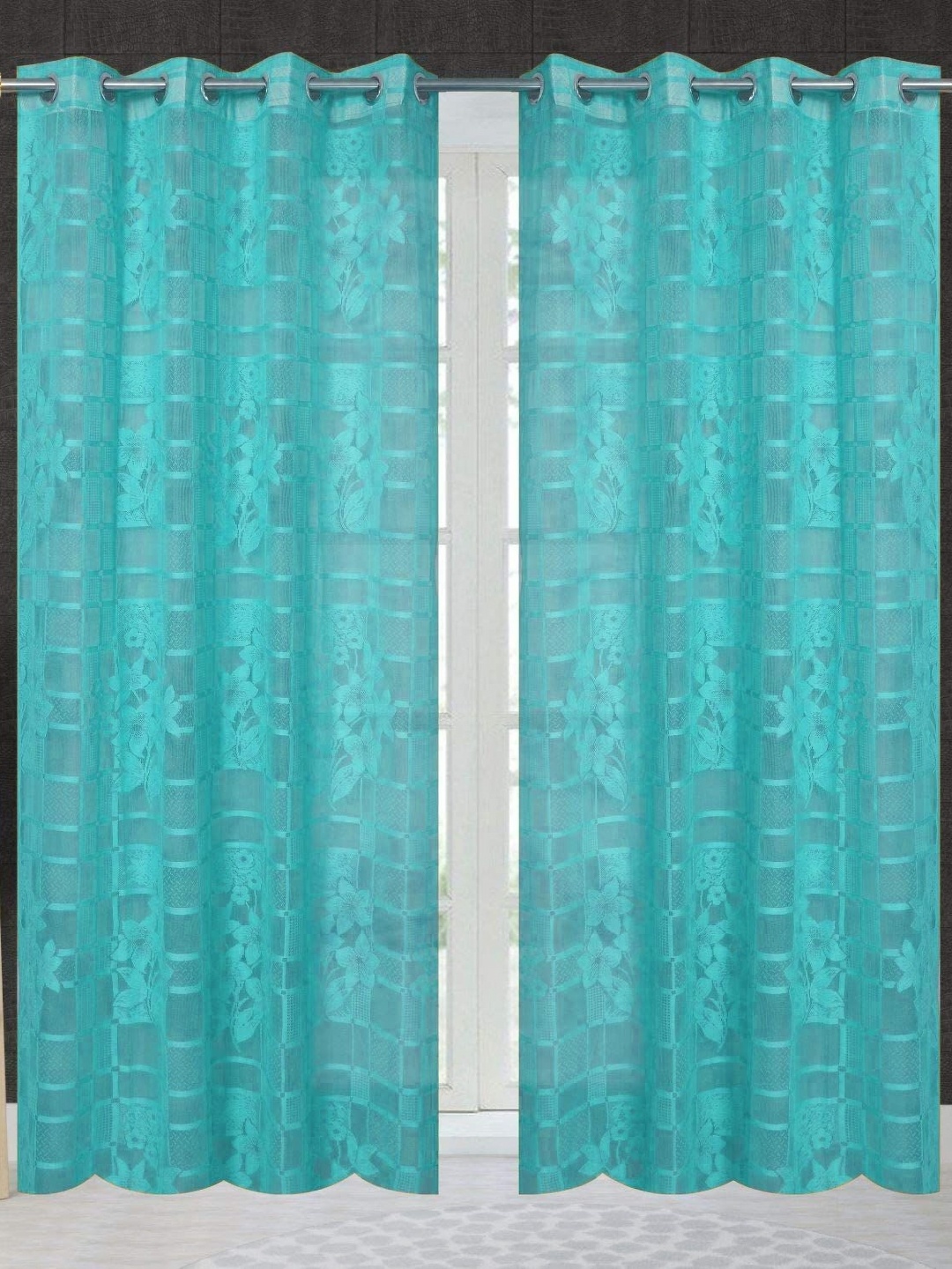 

JARS Collections Blue 2 Pieces Floral Sheer Window Curtains
