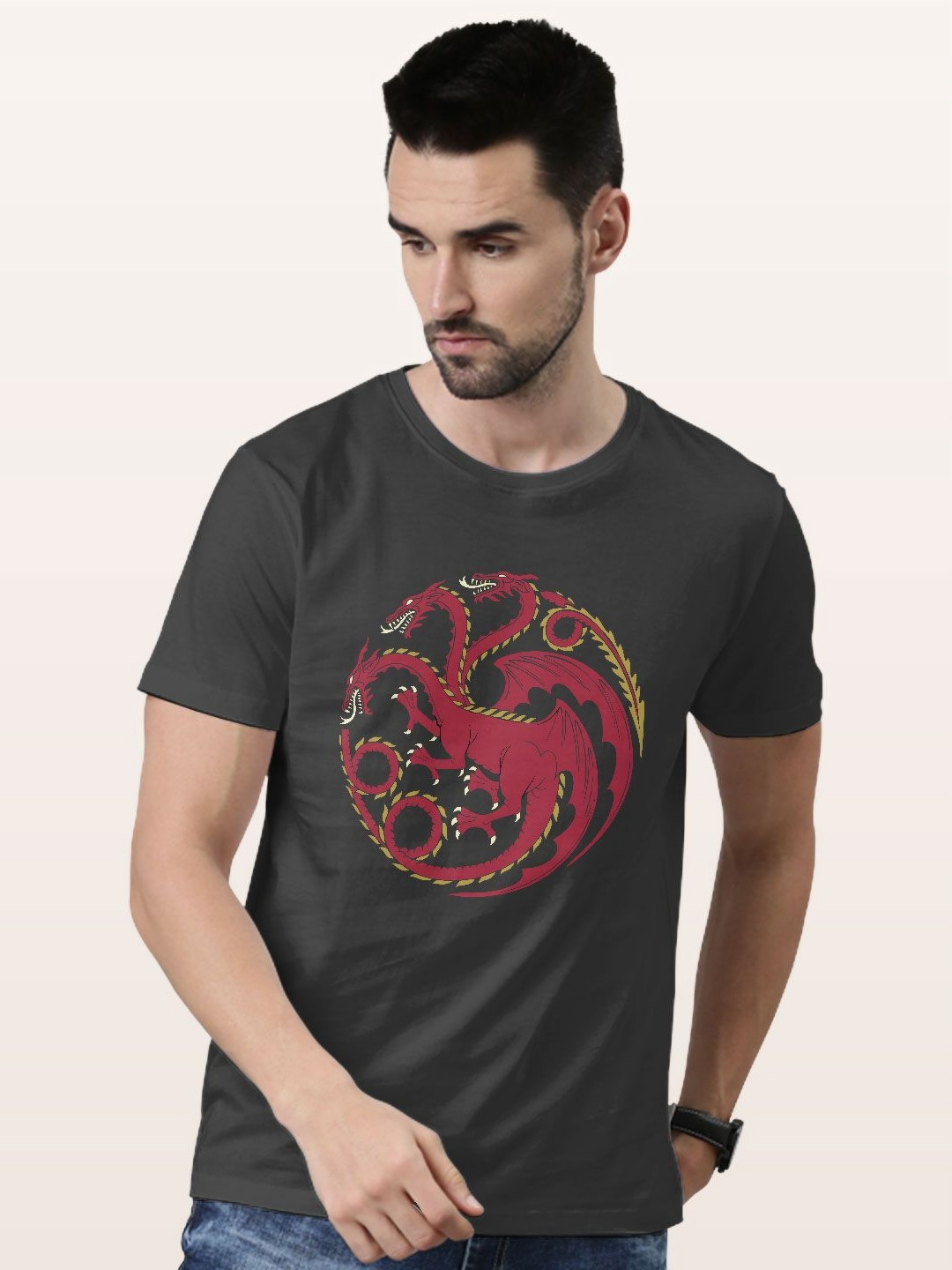 

macmerise Men Printed Applique T-shirt, Grey