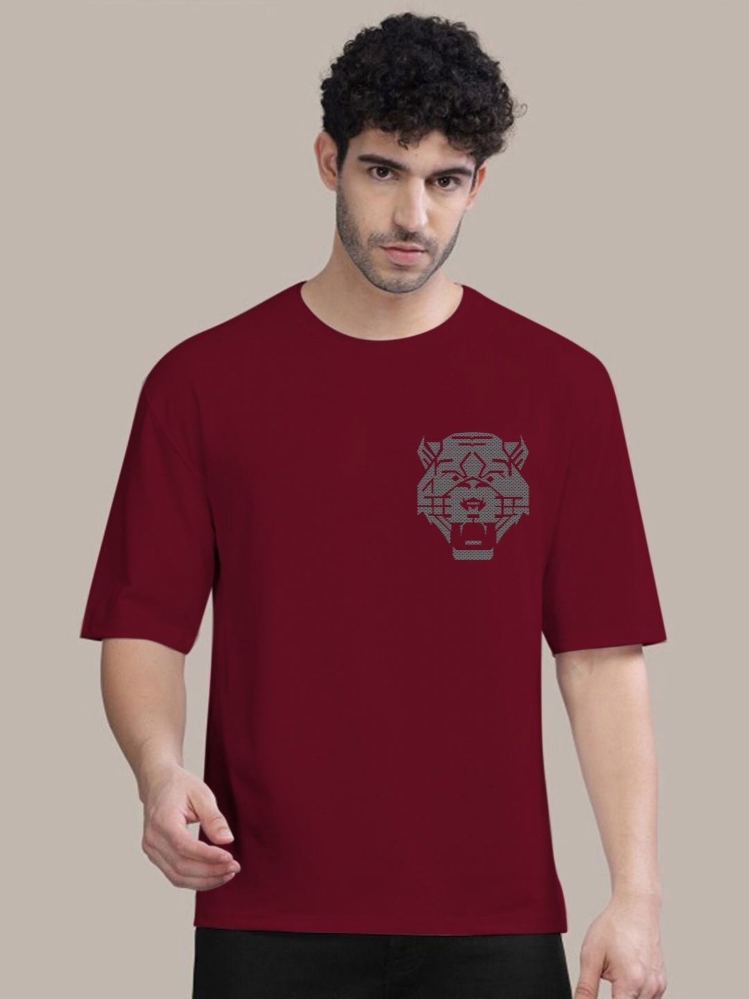 

AUSK Men Graphic Printed Round Neck Cotton Oversized T-shirt, Maroon