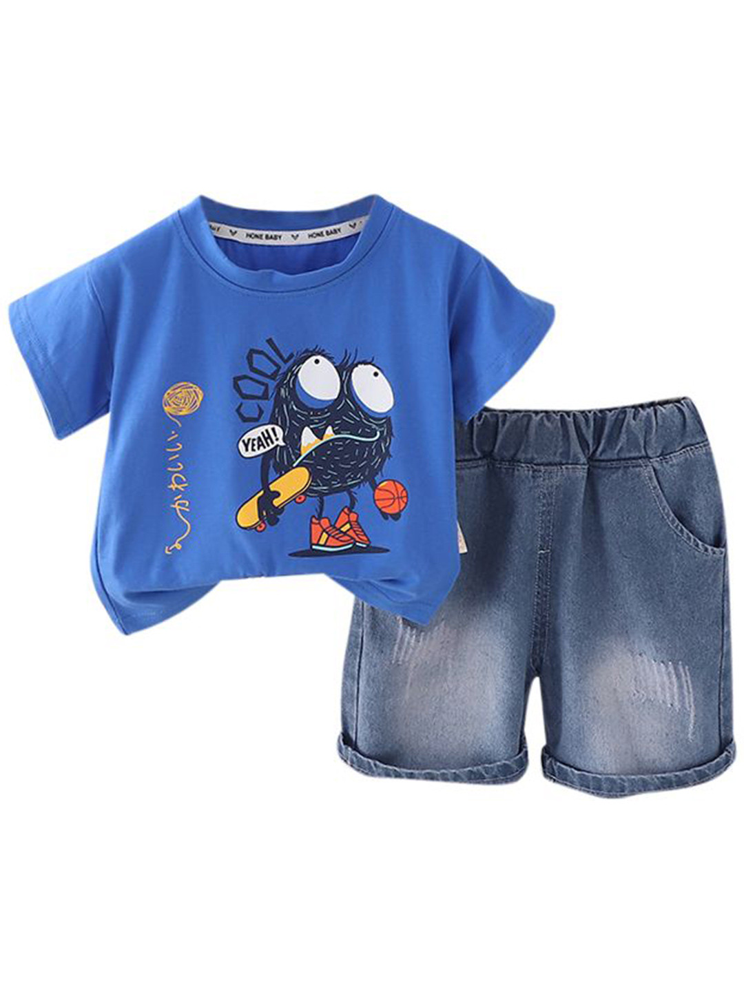 

StyleCast x Revolte Boys Printed Pure Cotton T-shirt with Shorts, Blue