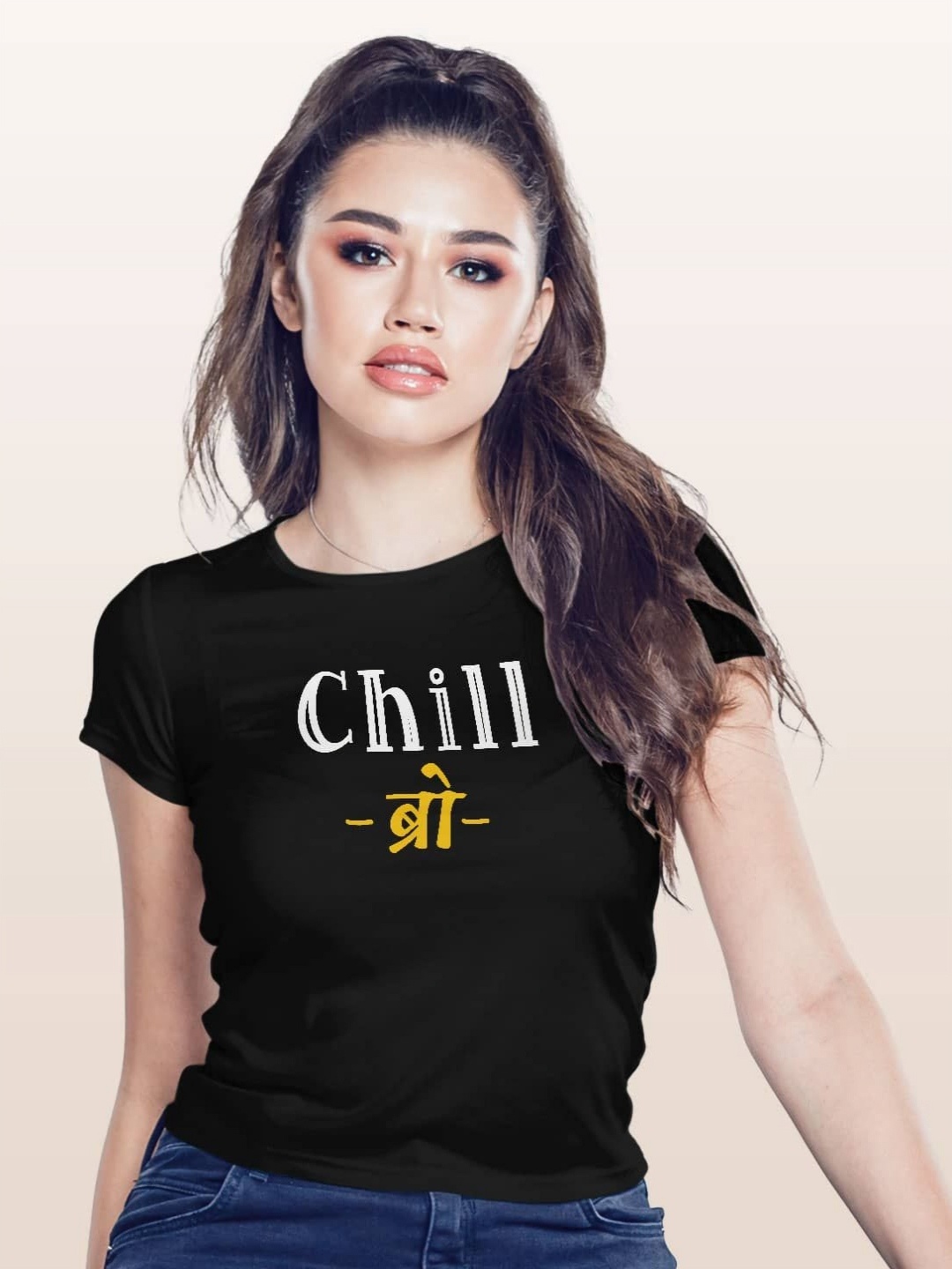 

macmerise Women Typography Printed Applique T-shirt, Black