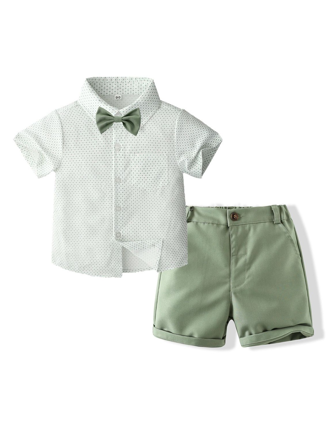 

StyleCast x Revolte Boys Printed Pure Cotton Shirt With Shorts And Bow, Green