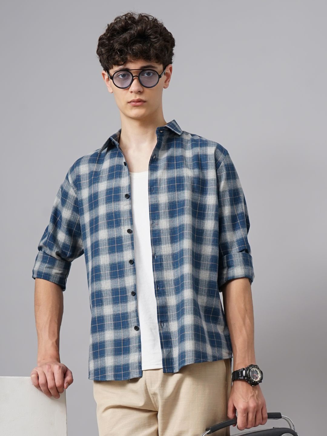 

PAUL STREET Men Relaxed Opaque Checked Casual Shirt, Blue