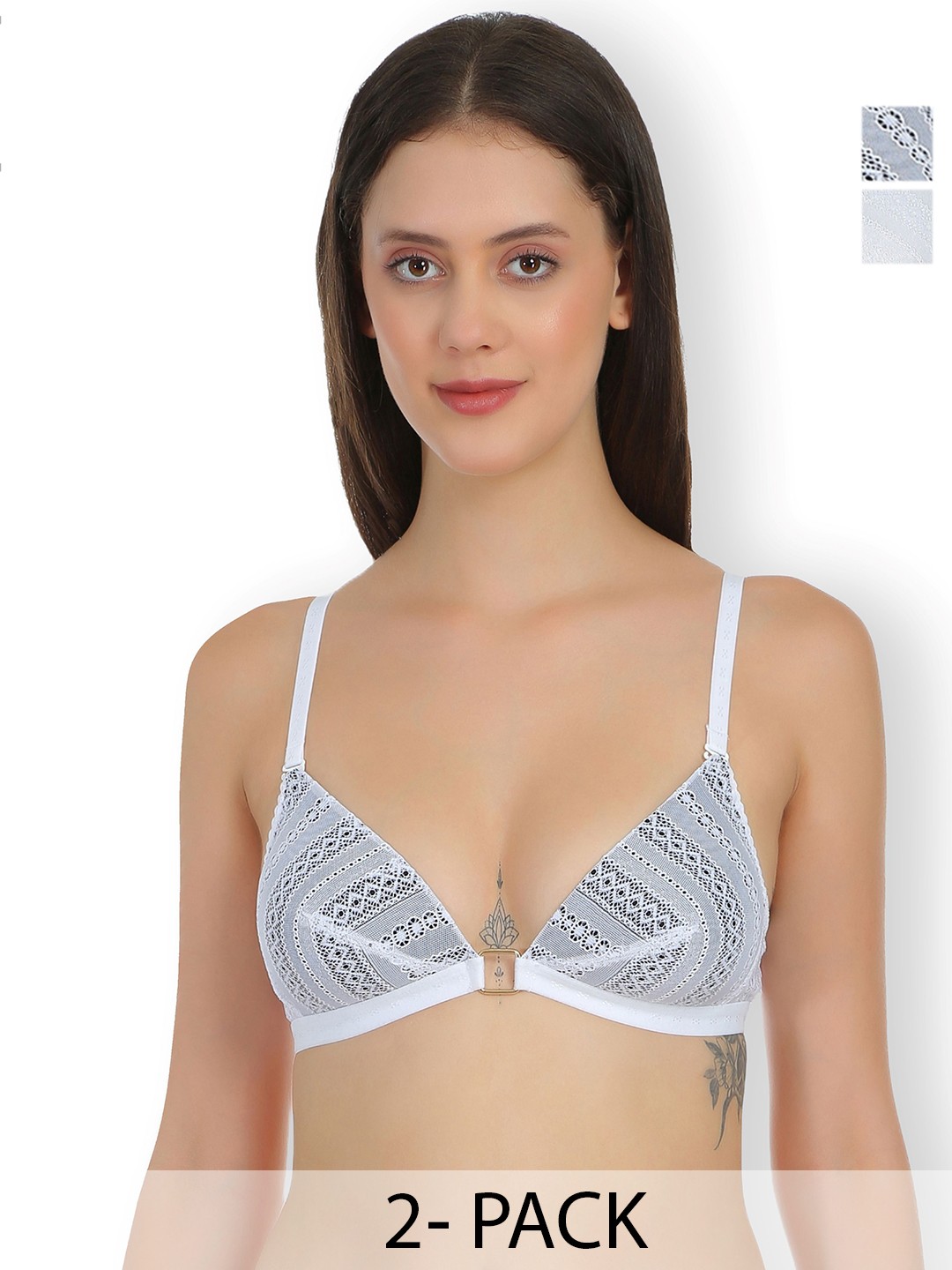 

SELFCARE Pack of 2 Net Half Coverage Lightly Padded Bra, White