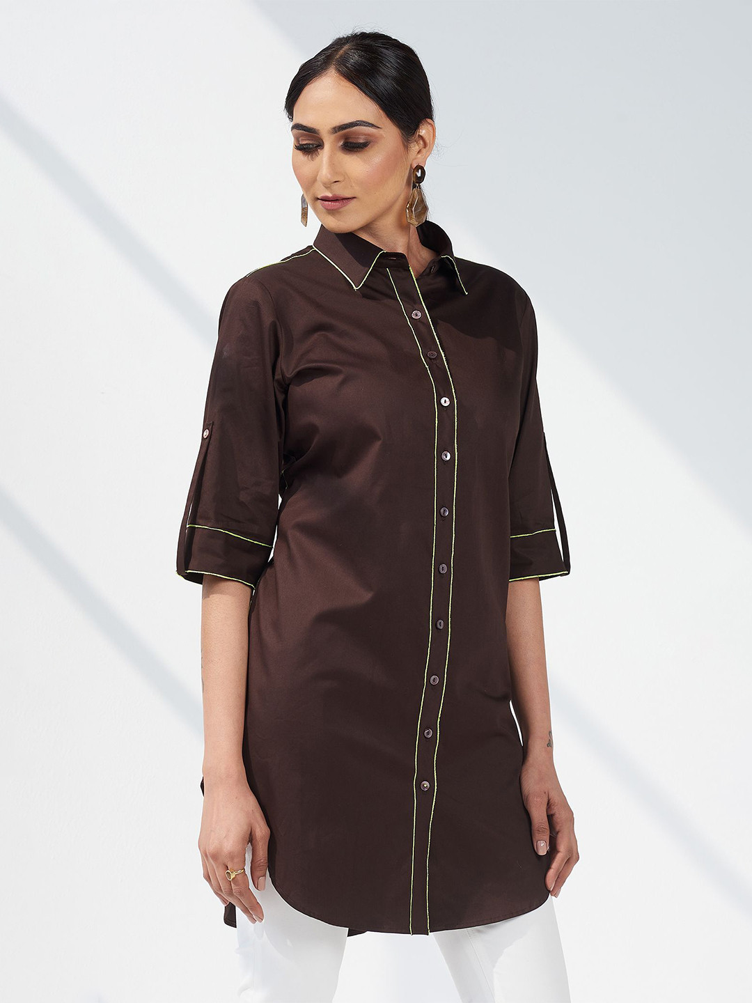 

SEVENDC Cotton Longline Top, Brown