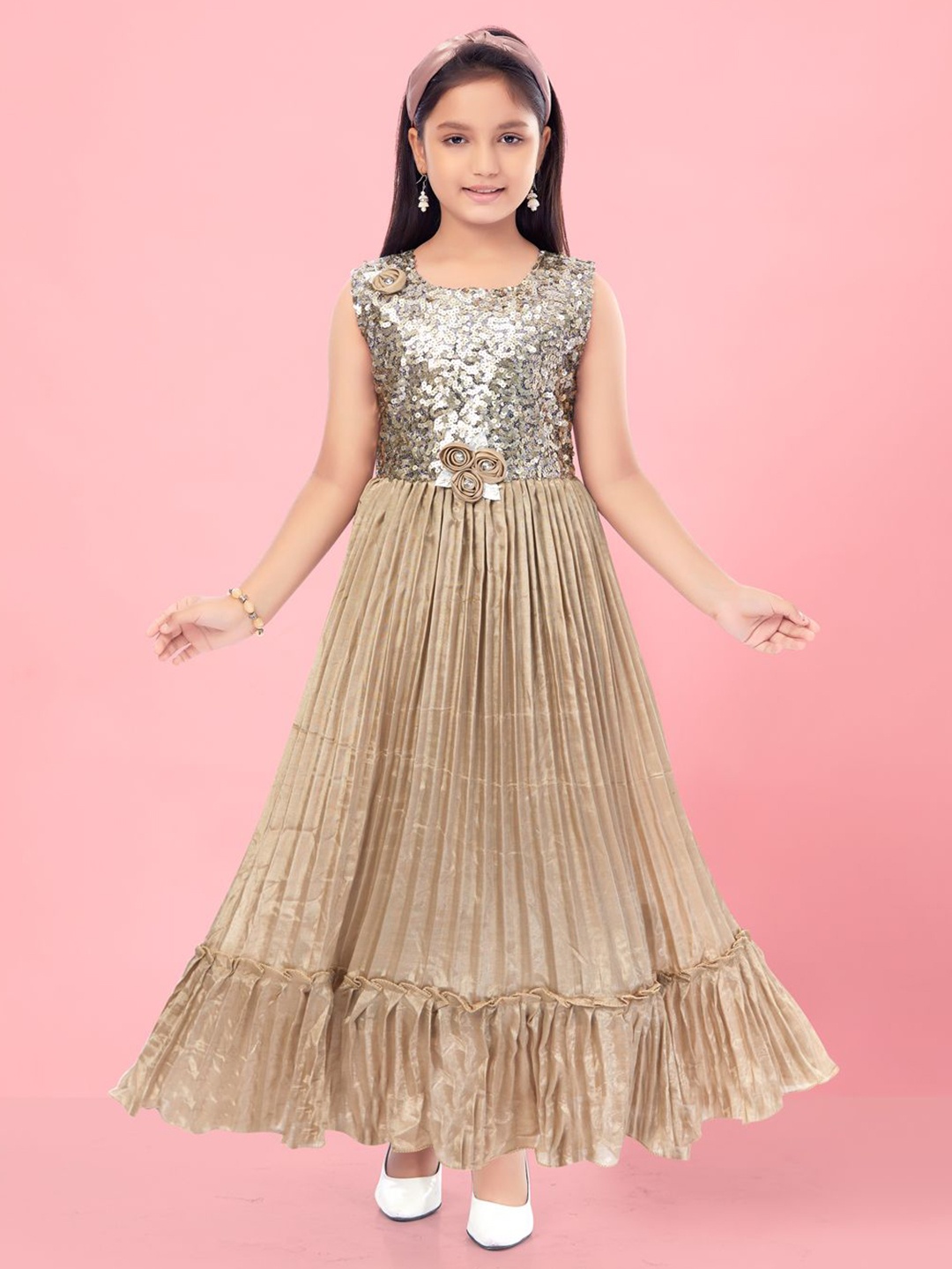 

BAESD Girls Embellished Print Fit & Flare Dress, Beige