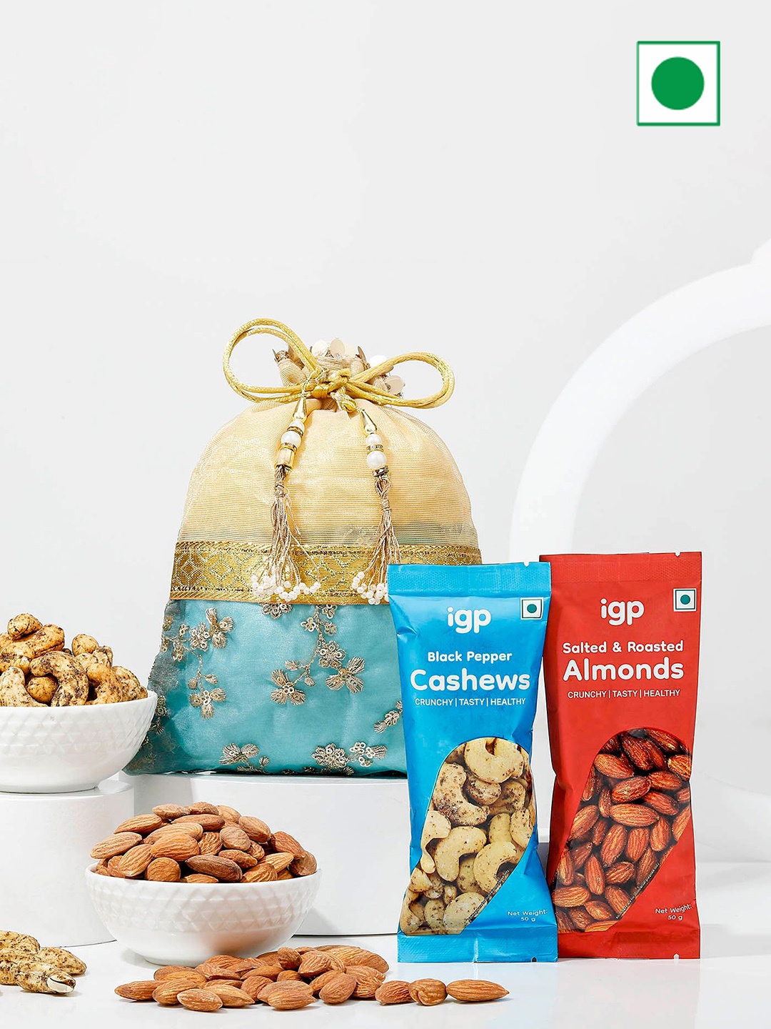 

IGP 5-Pcs Rakhi With Dryfruits & Roli Chawal, Blue
