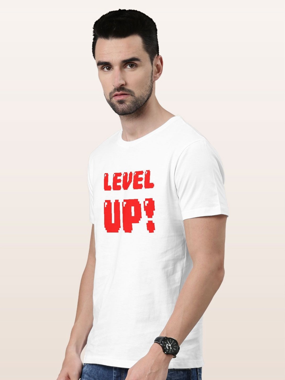 

macmerise Men Typography Printed Applique T-shirt, White
