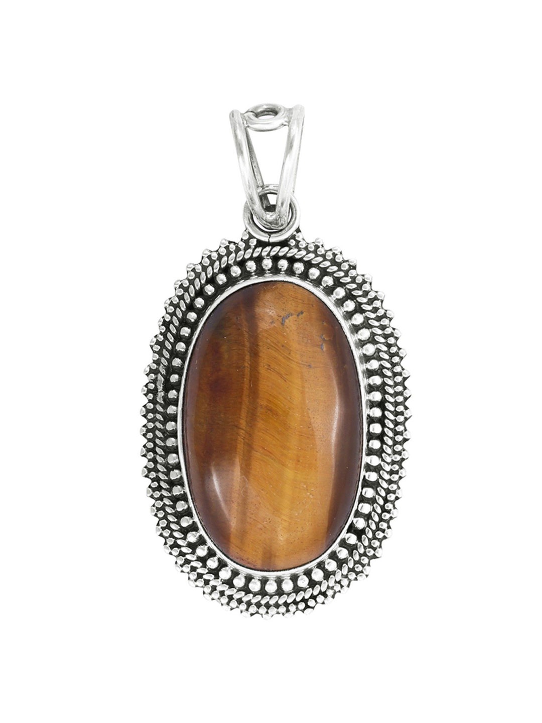 

Exotic India Tiger Eye Stone Oval Shape Sterling Silver Pendant