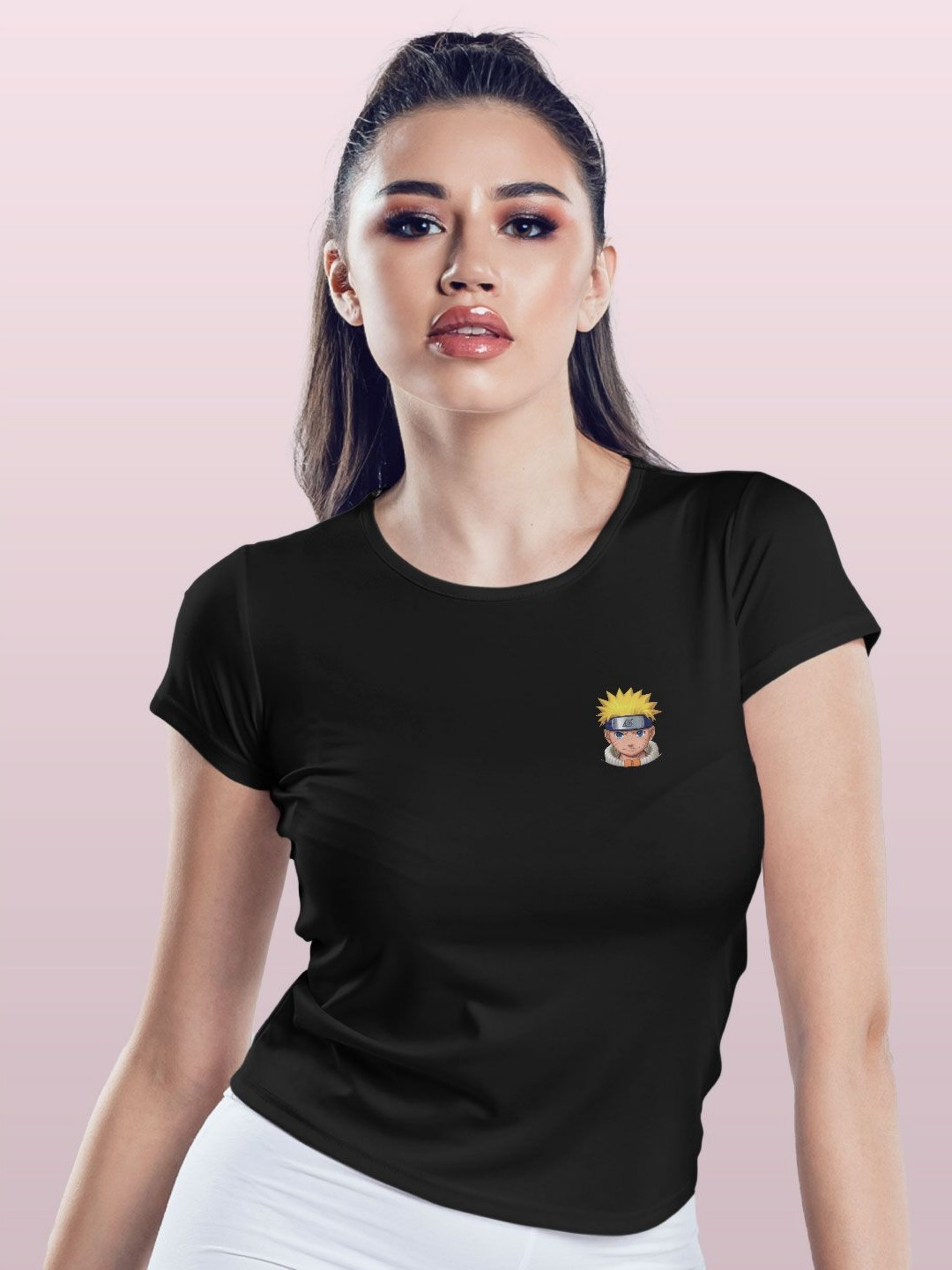 

macmerise Women Printed V-Neck Raw Edge T-shirt, Black