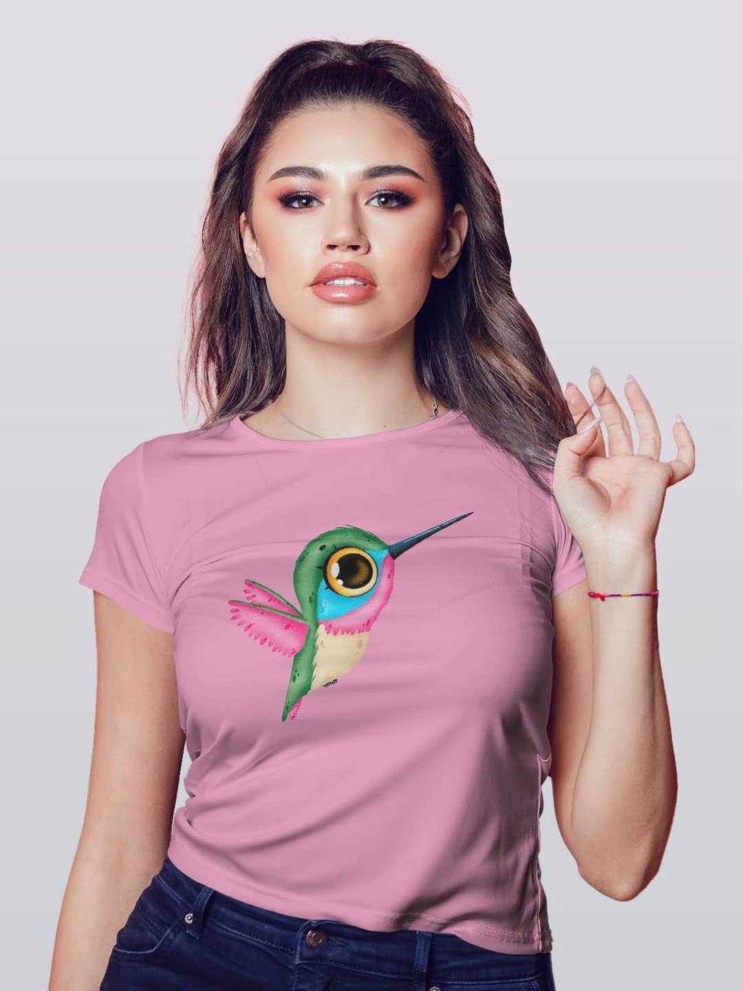 

macmerise Women Printed Extended Sleeves Tropical Applique T-shirt, Pink