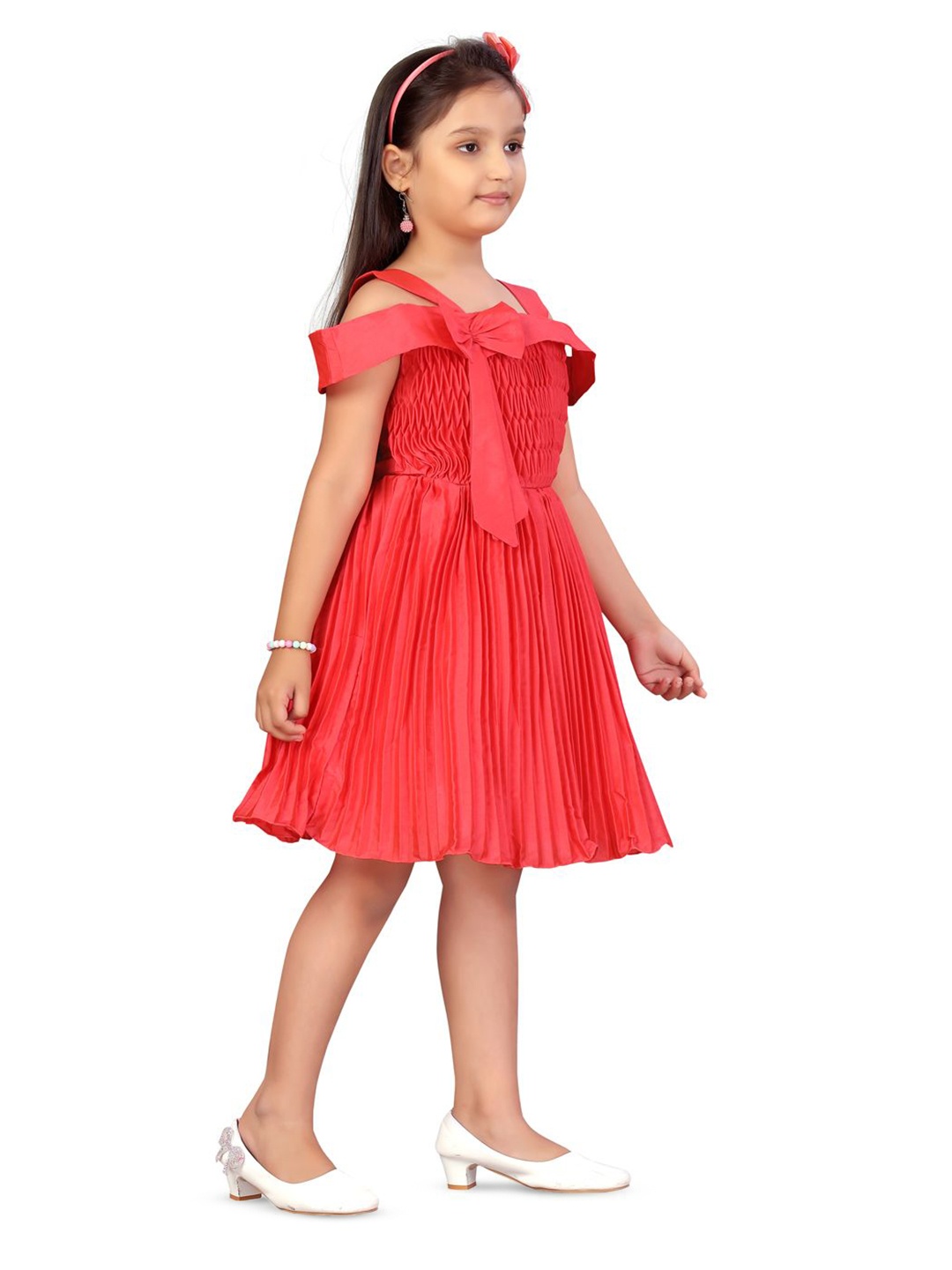 

BAESD Girls Cold-Shoulder Sleeves Fit & Flare Dress, Red