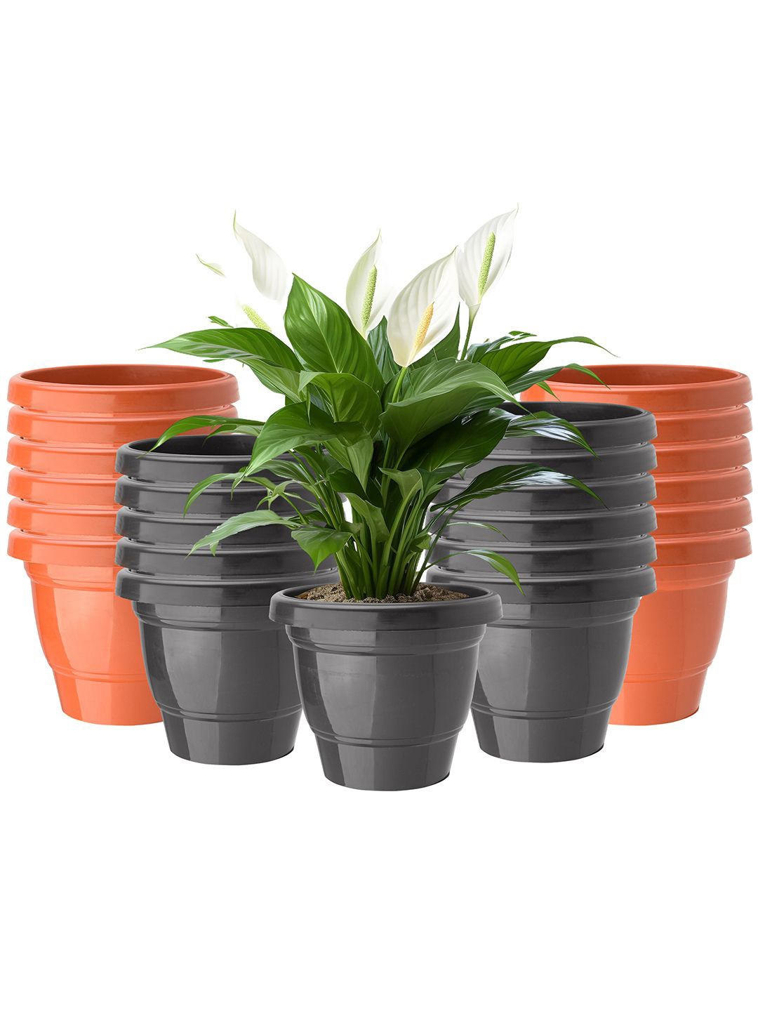 

Kuber Industries Orange & Black 24 Pieces Durable 2-Layer Planters