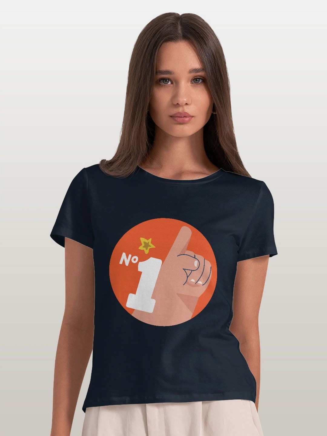 

macmerise Women Applique T-shirt, Navy blue