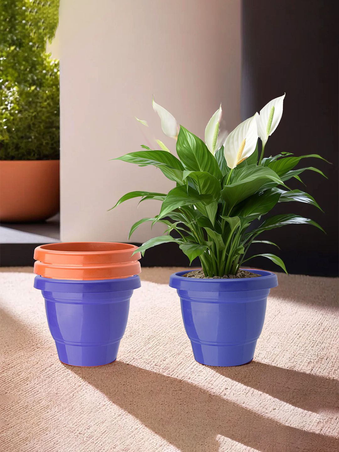 

Kuber Industries Blue & Orange-Coloured 4 Pieces Durable 2-Layer Planters