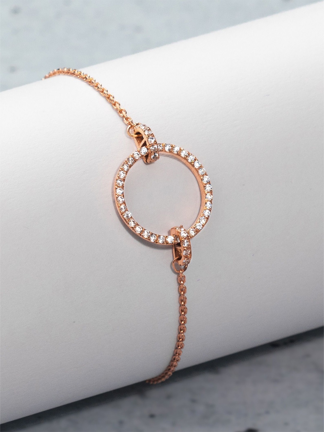 

ORIONZ Sterling Silver Rose Gold-Plated Cubic Zirconia Wraparound Hollow Halo Bracelet