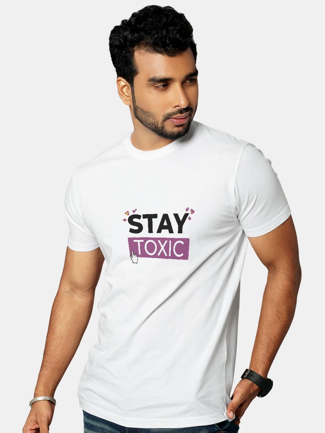 

macmerise Men Typography Printed Applique T-shirt, White