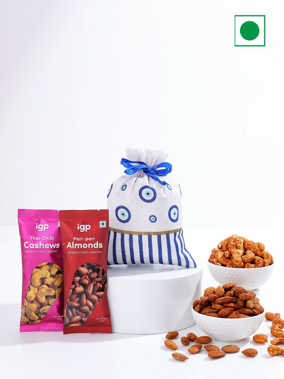 

IGP2-Pcs Rakhi With Card & Roli Chawal Assorted Gifts, Blue