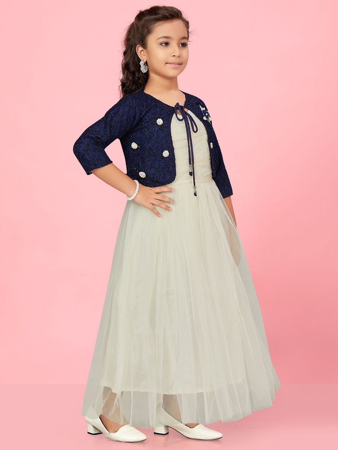 

BAESD Girls Net Gown Maxi Dress With Jacket, Cream