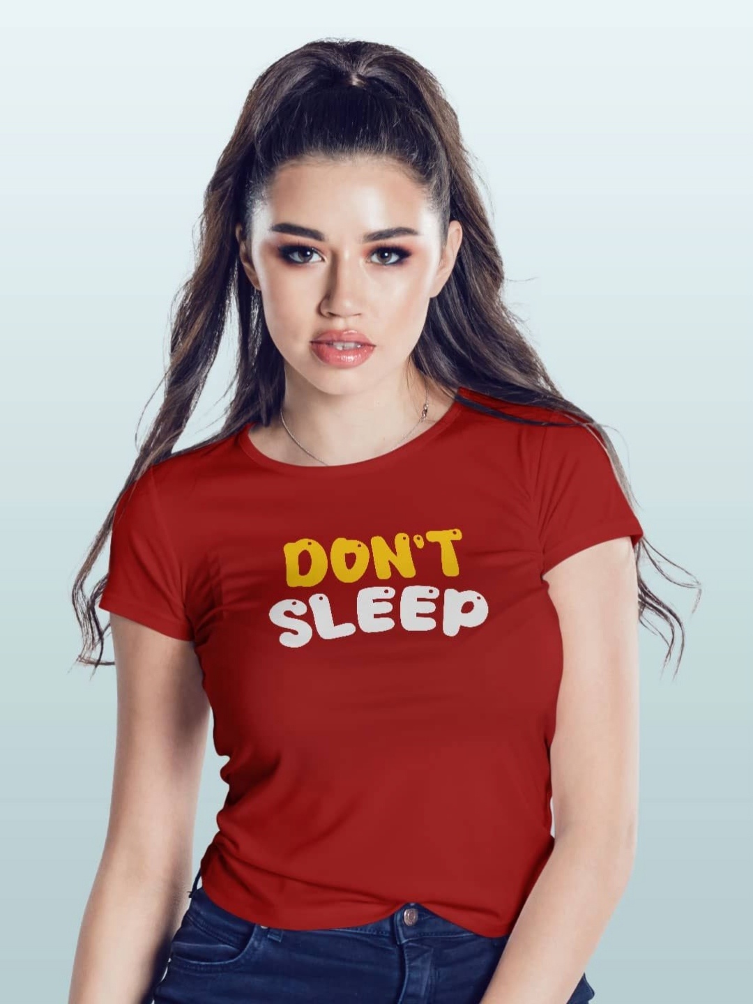 

macmerise Women Printed Extended Sleeves Applique T-shirt, Red