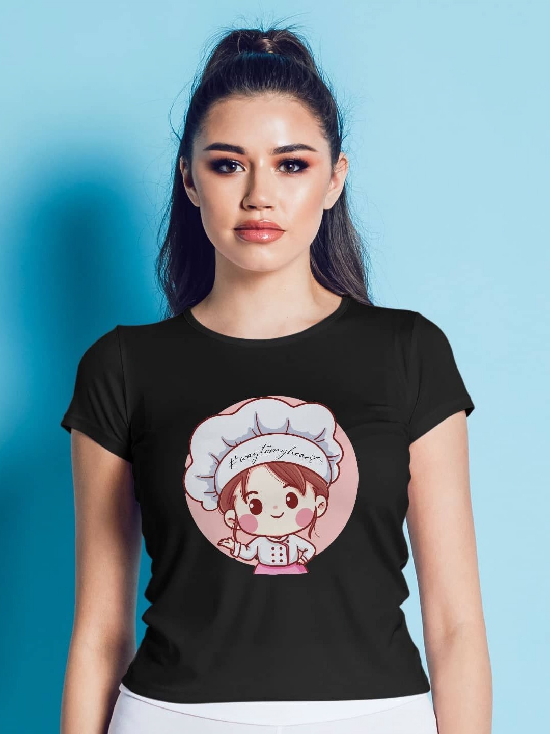 

macmerise Women Printed Applique T-shirt, Black