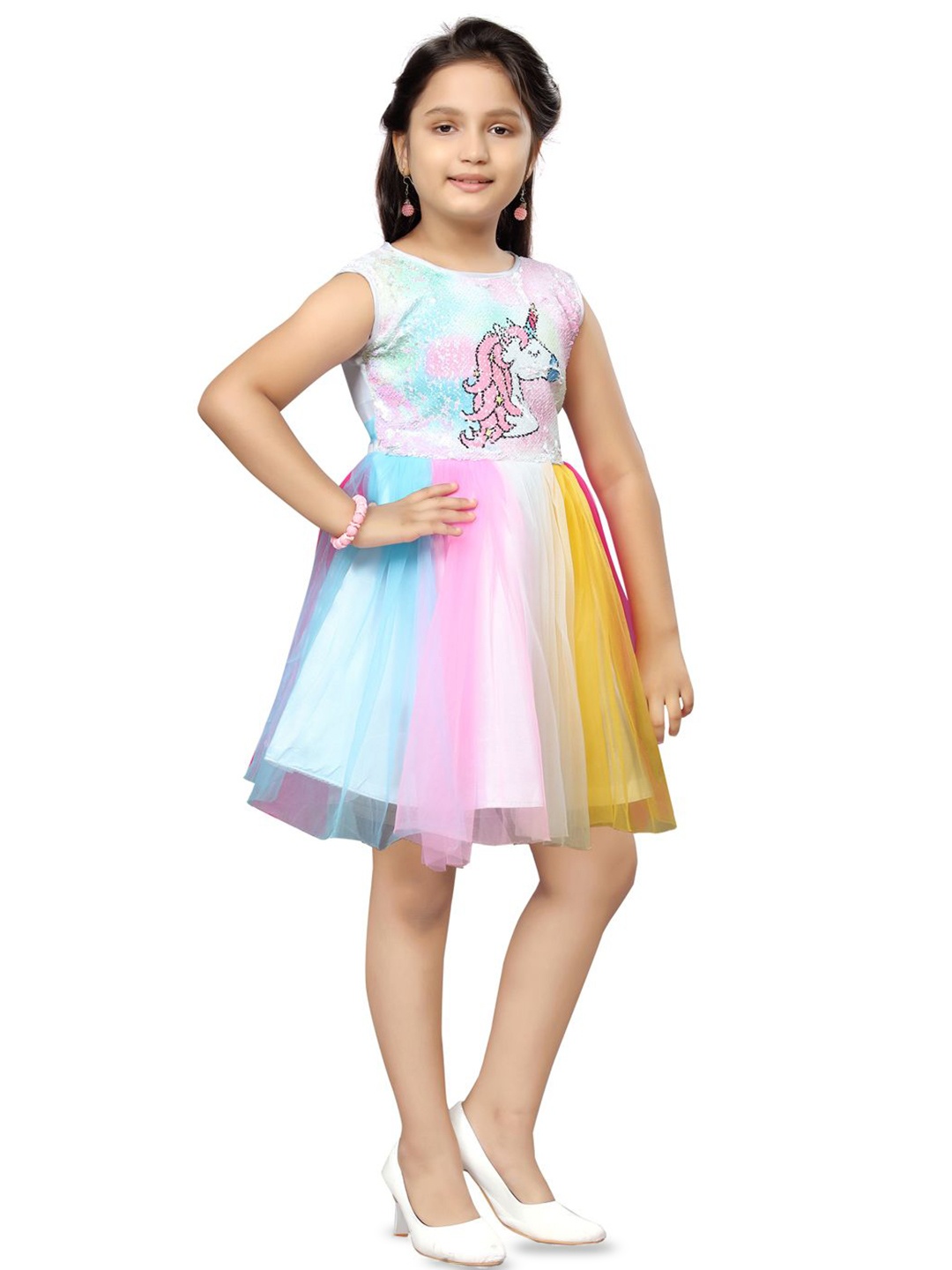 

BAESD Girls Printed Georgette Fit & Flare Dress, Multi