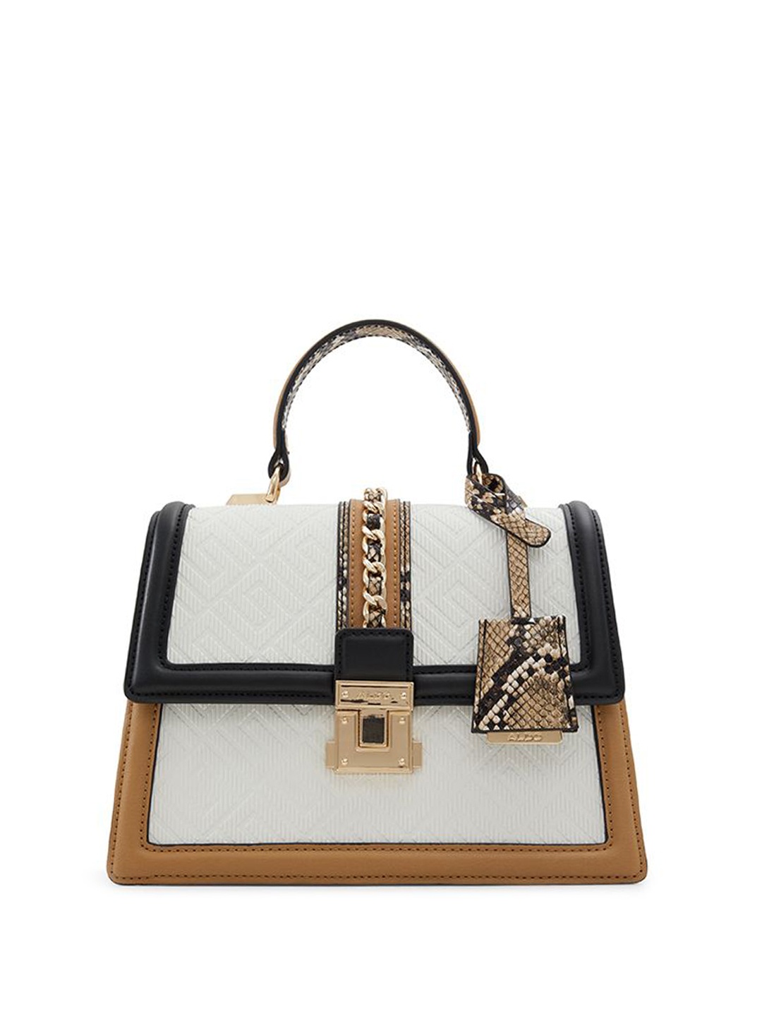 

ALDO Animal Colourblocked Bucket Satchel with Cut Work, Beige