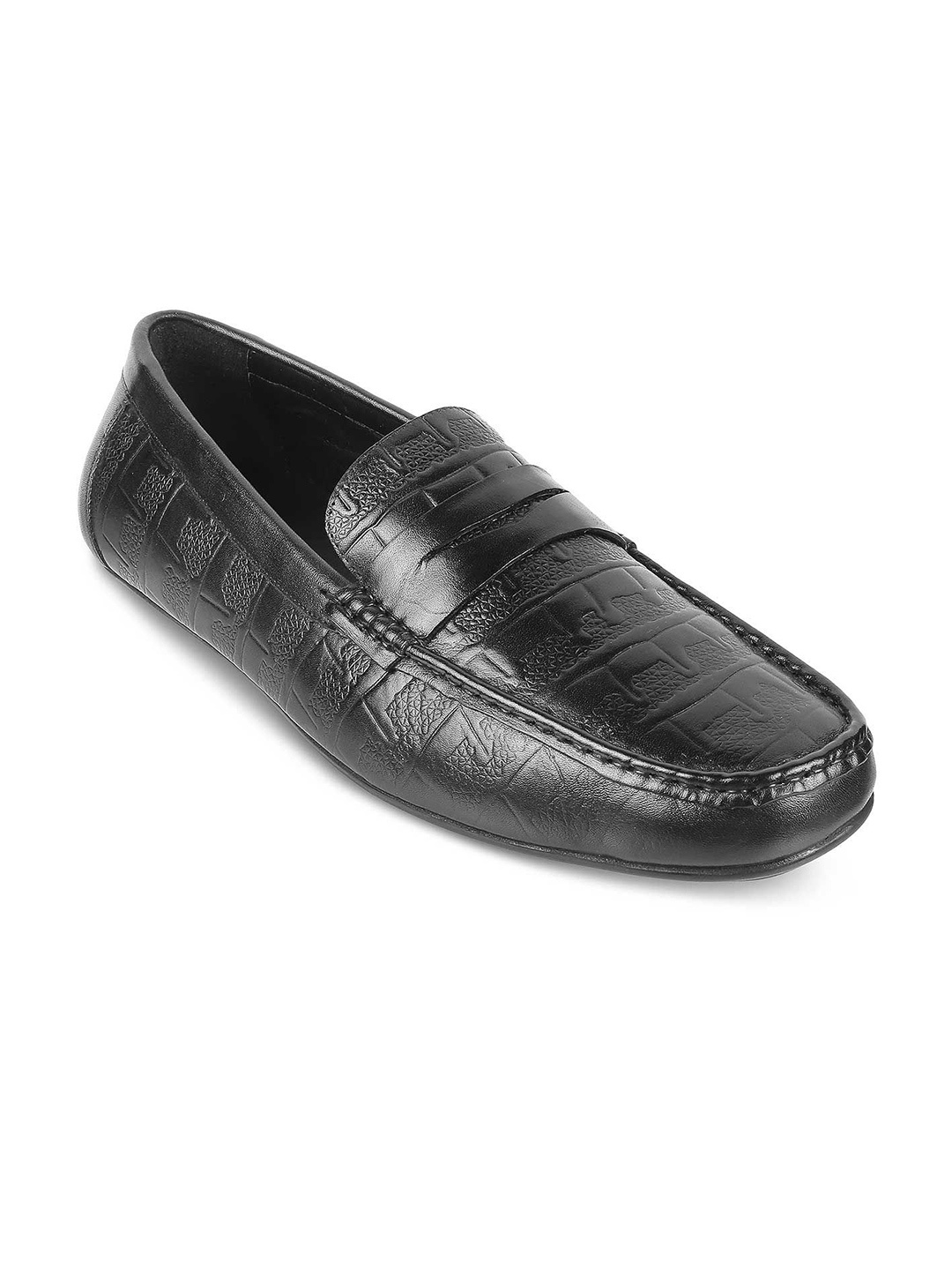 

Tresmode Men Textured Leather Regular Height Loafers, Black