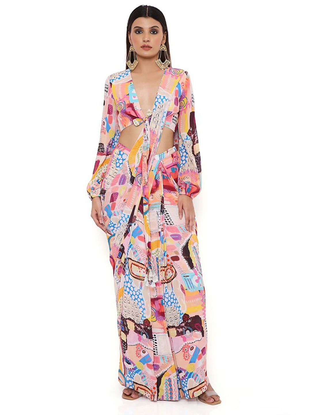 

Payal Singhal Abstract Printed Ready To Wear Saree, Peach