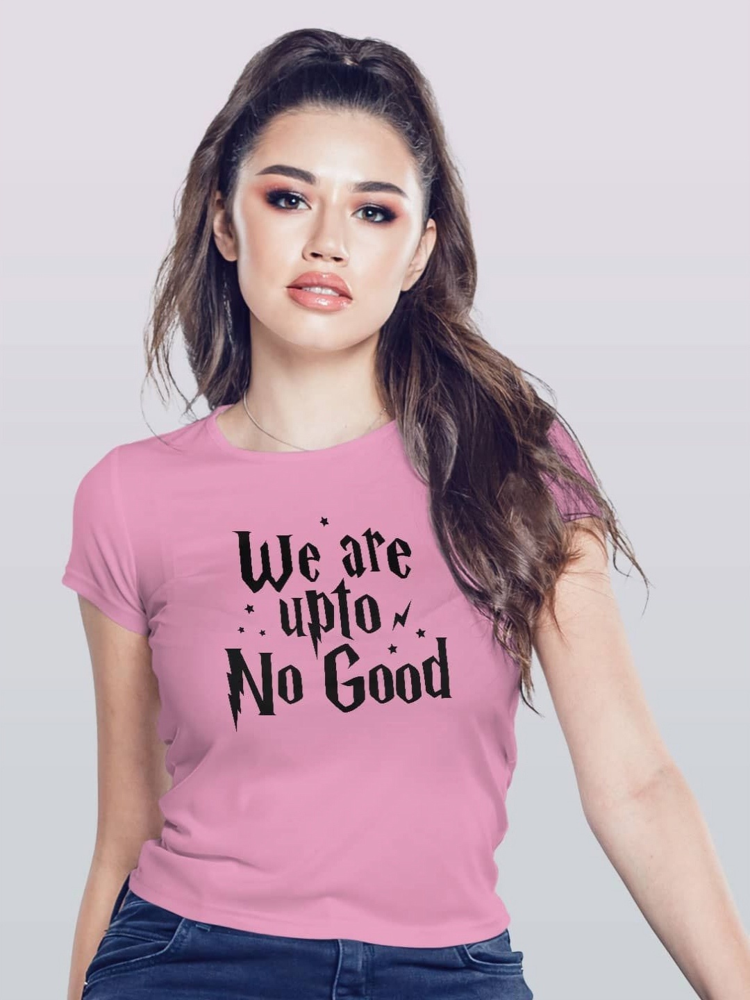 

macmerise Women Typography Printed Extended Sleeves Pockets T-shirt, Pink