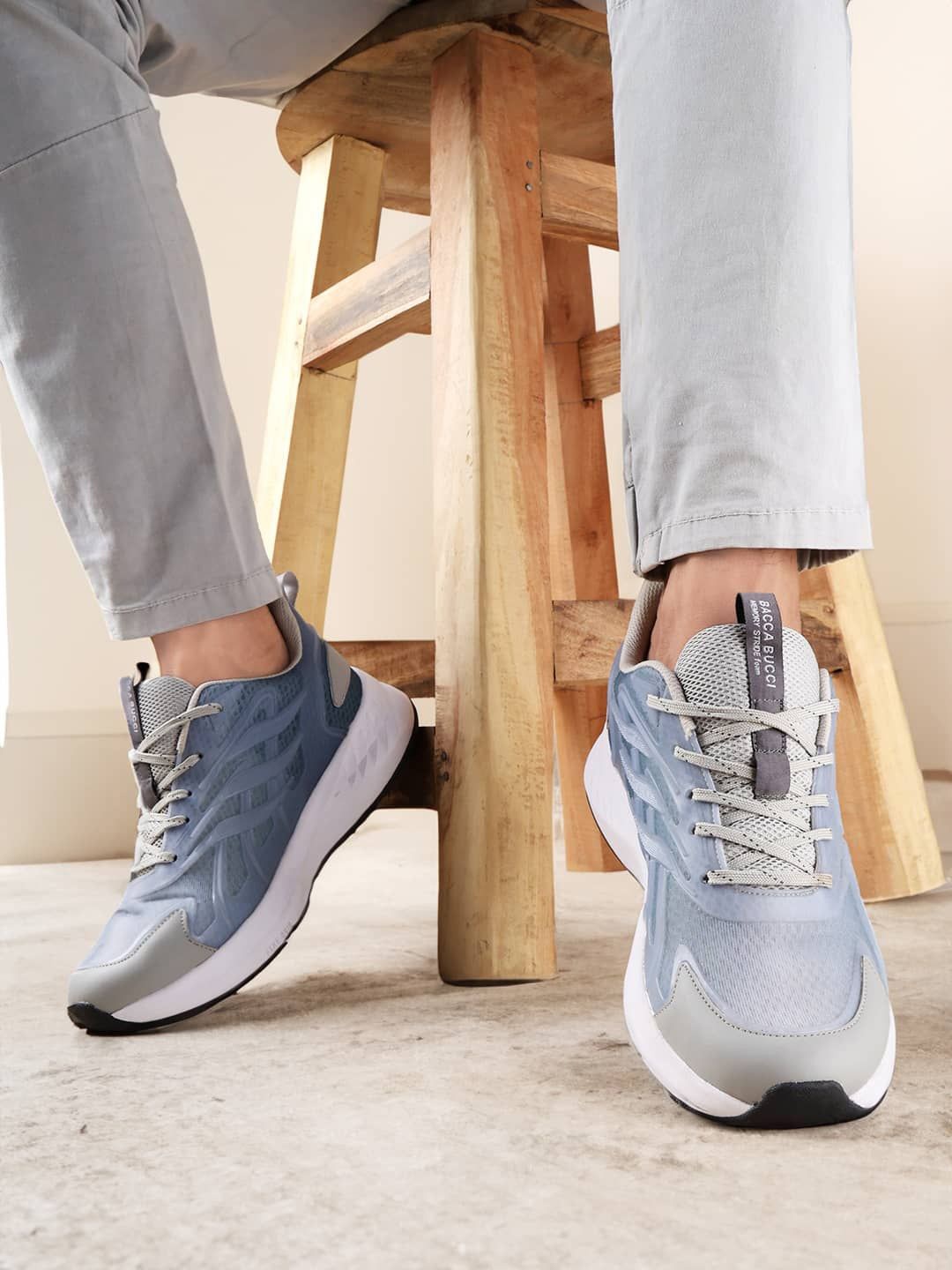 

bacca bucci Men Round Toe Lace-Ups Sneakers, Grey