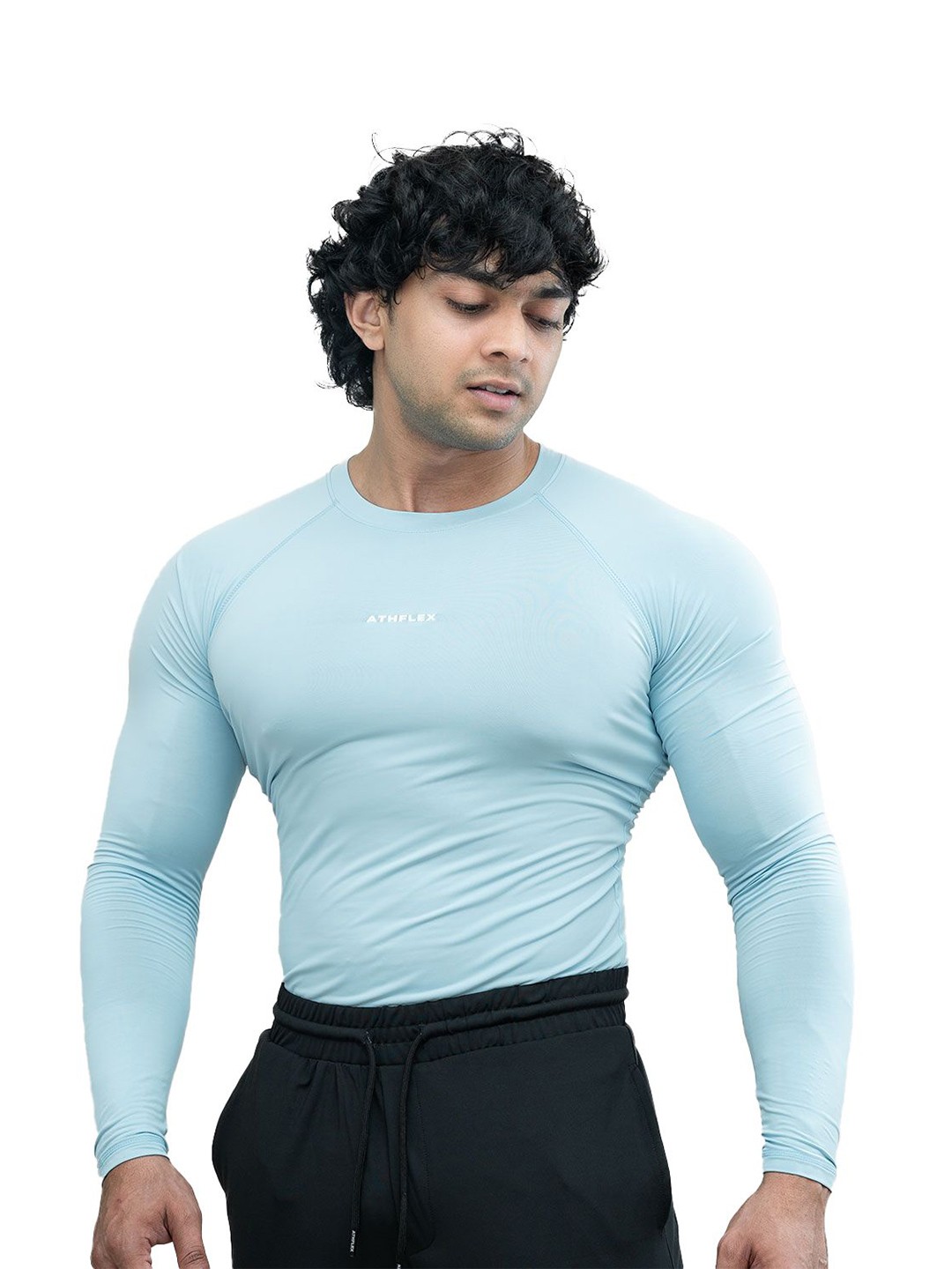 

Athflex Men Premium Nylon Spandex Full Sleeve Ace Compression Muscle fit Gymwear T-Shirt, Blue