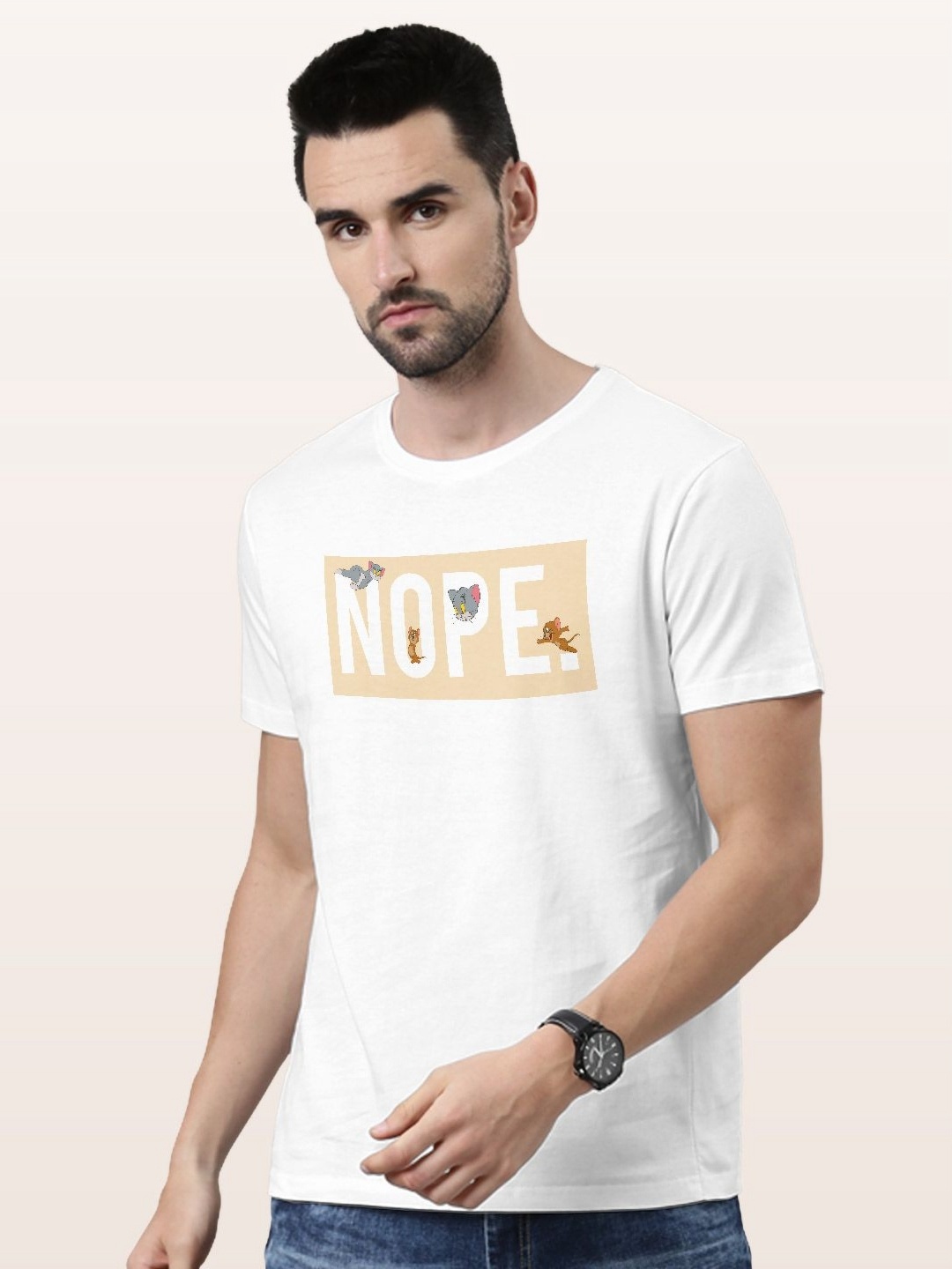 

macmerise Men Typography Printed V-Neck Applique T-shirt, White