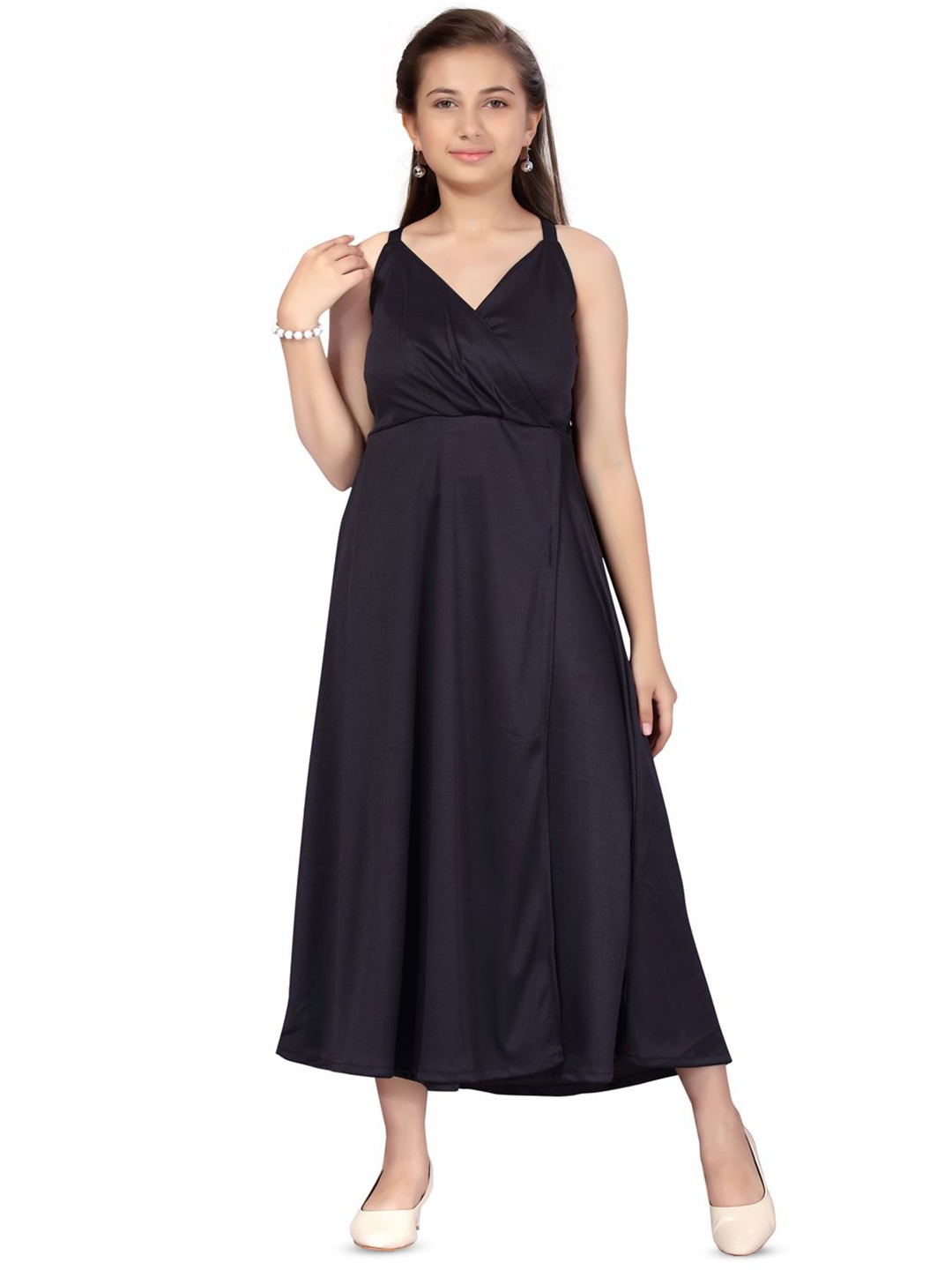

BAESD Girls shoulder Straps Sleeveless Fit & Flare Maxi Dress, Navy blue