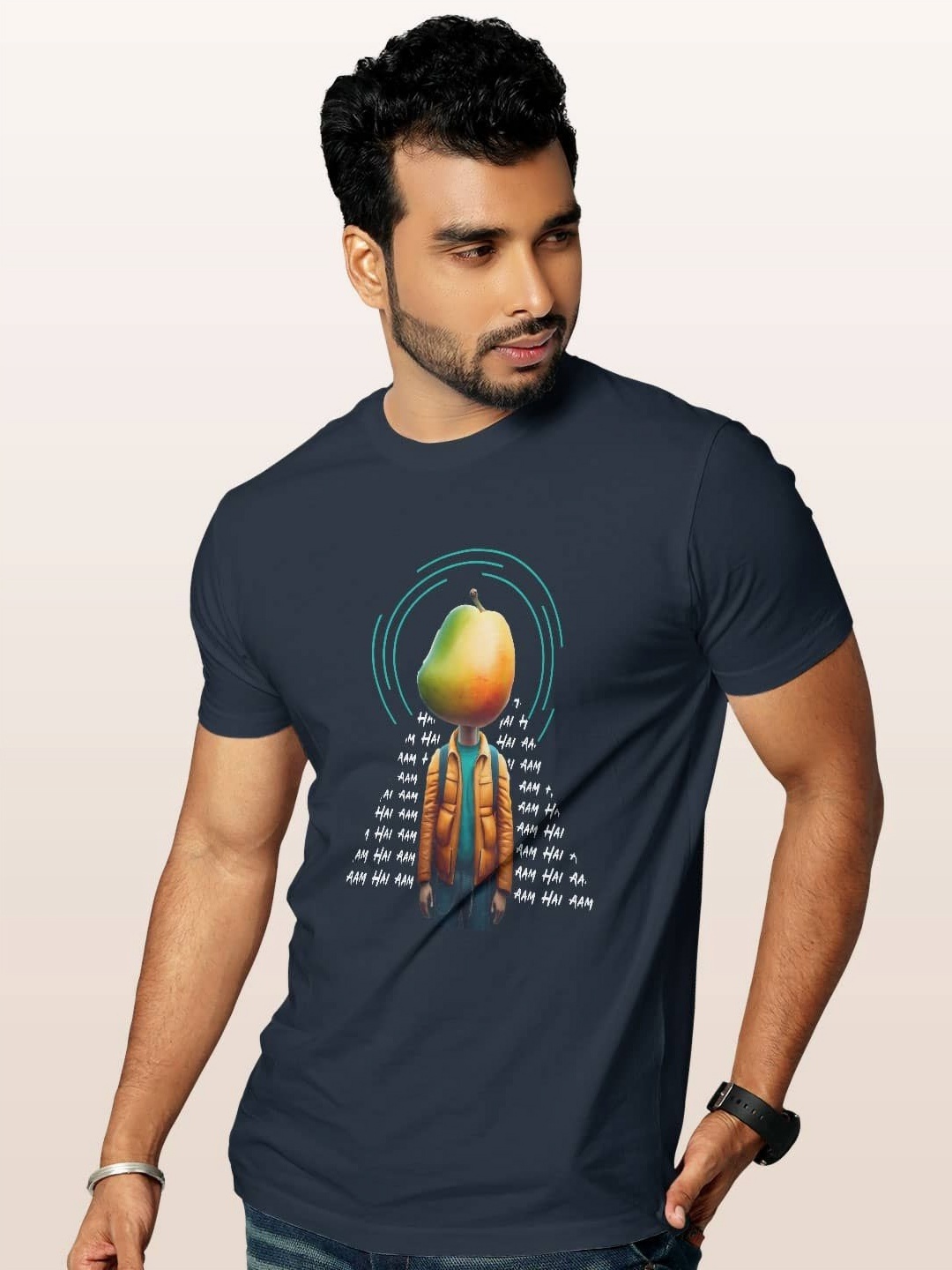 

macmerise Men Checked Applique T-shirt, Blue