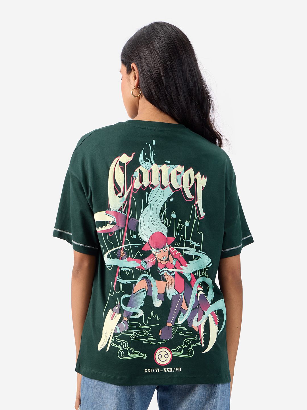 

The Souled Store Women Graphic Printed Cotton Oversized T-shirt, Green