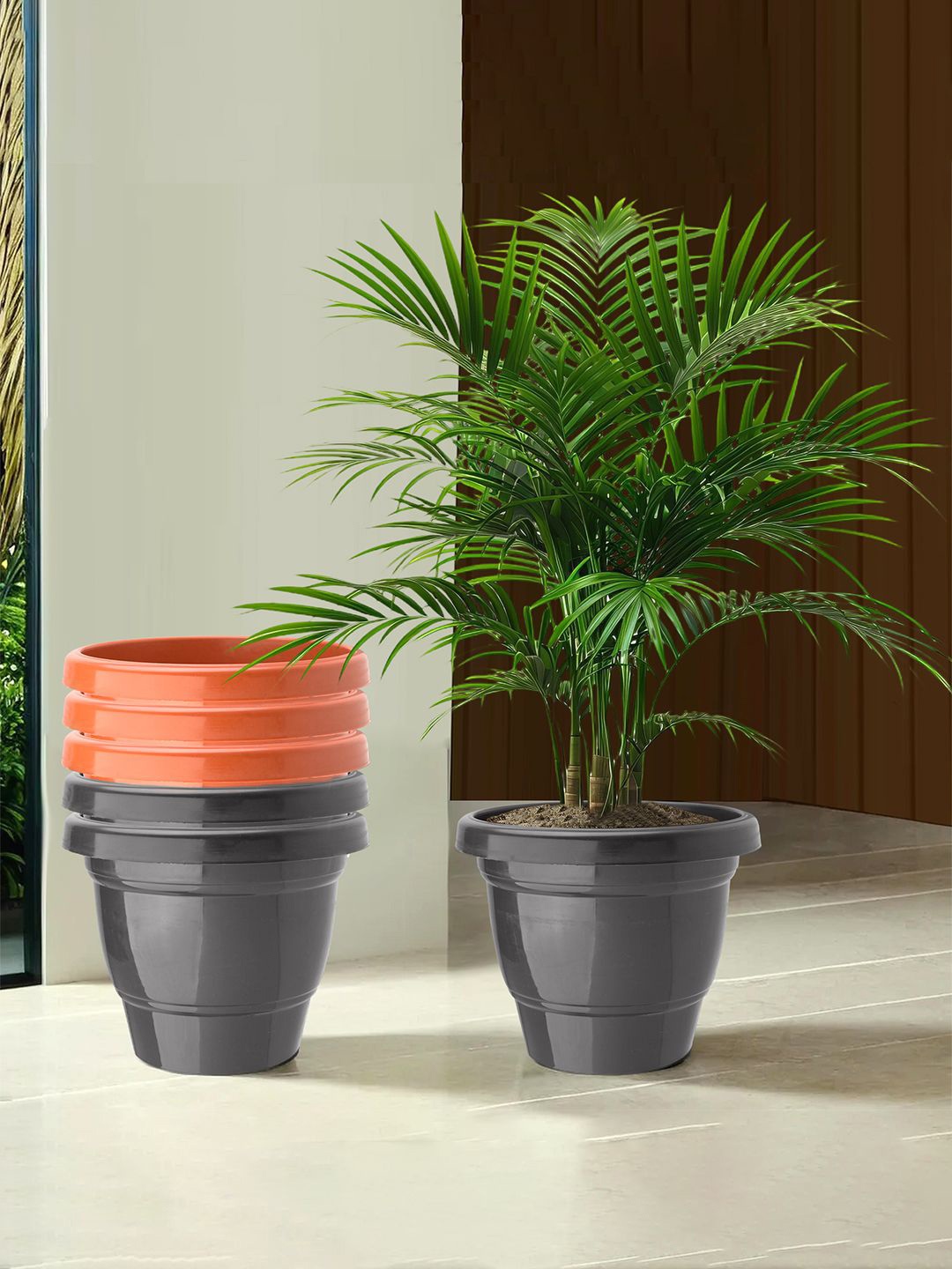 

Kuber Industries Orange & Black 6 Pieces 2-Layer Planters