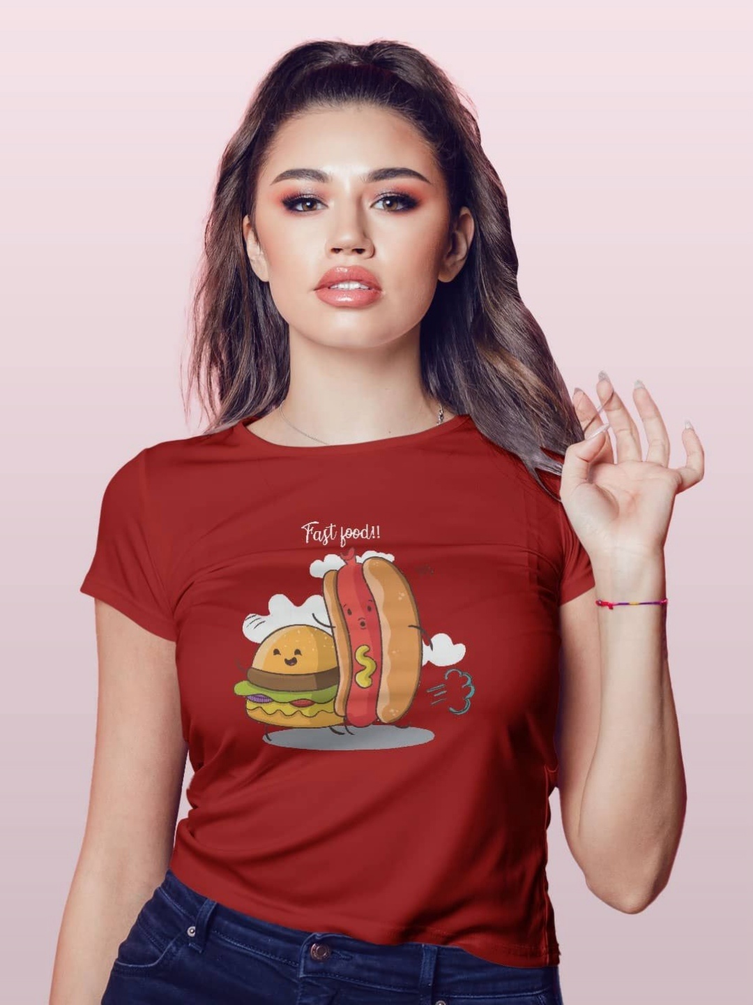

macmerise Women Printed Extended Sleeves T-shirt, Red