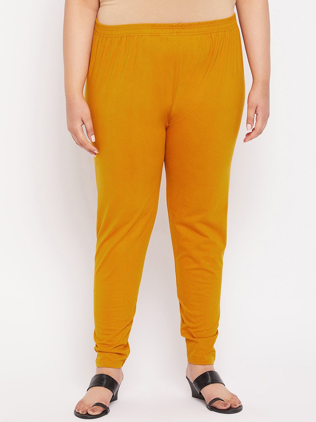 

CLORA CREATION PLUS Women Plus Size Knitted Churidar-Length Leggings, Mustard