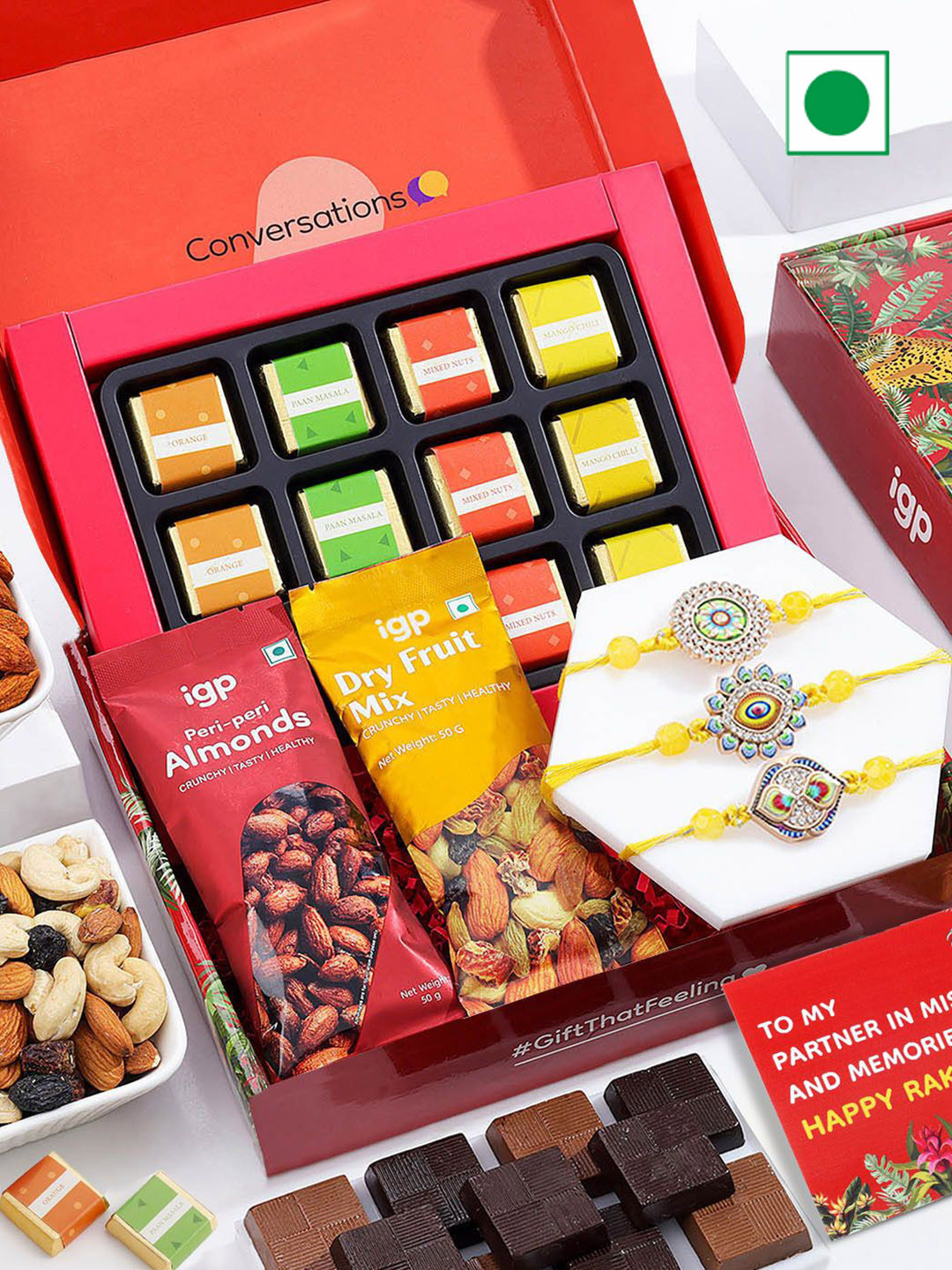 

IGP 3-Rakhi With Raksha Bandhan Tasteful Assorted Gift Set, Yellow