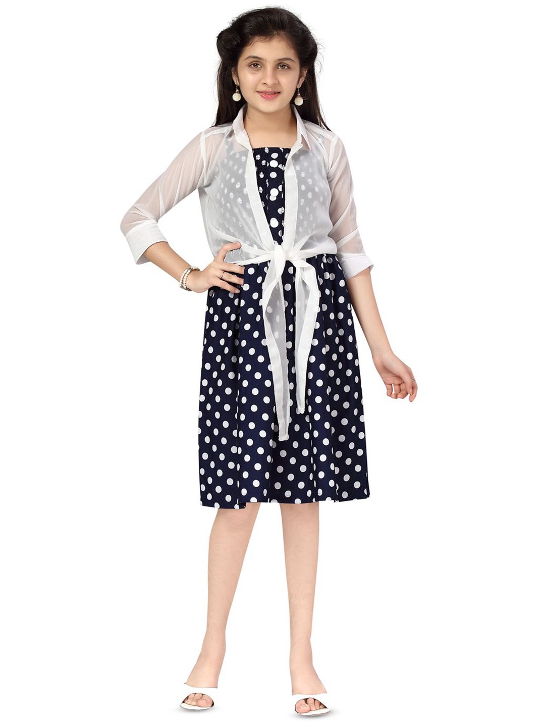 

BAESD Girls Polka Dot Print Fit & Flare Dress, Navy blue