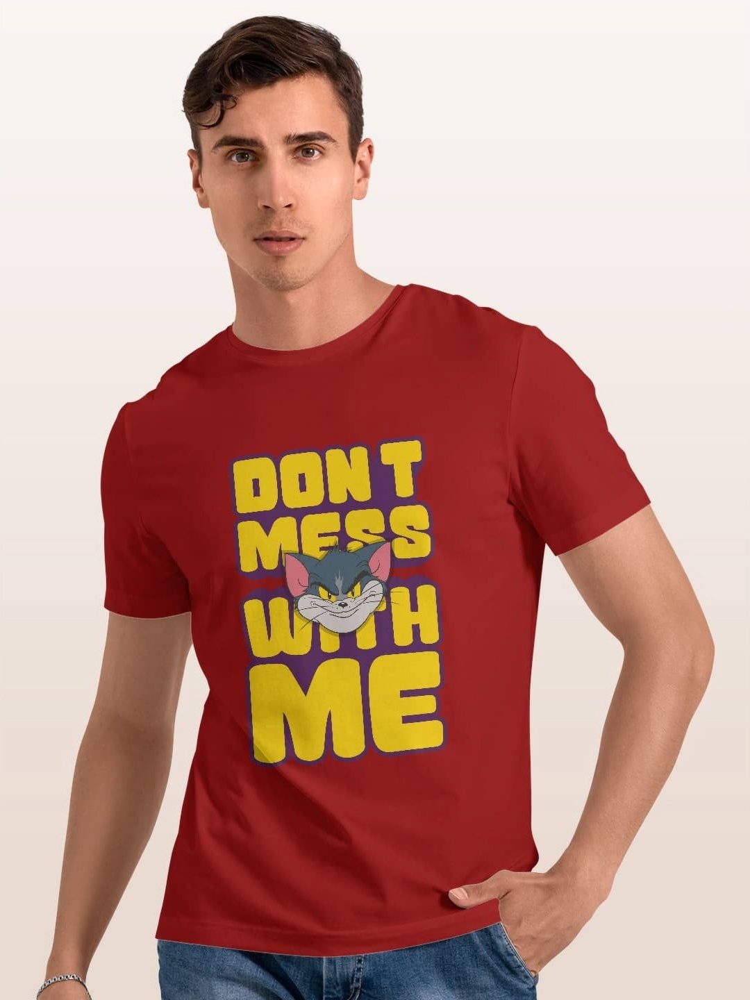 

macmerise Men Typography Printed Applique T-shirt, Red