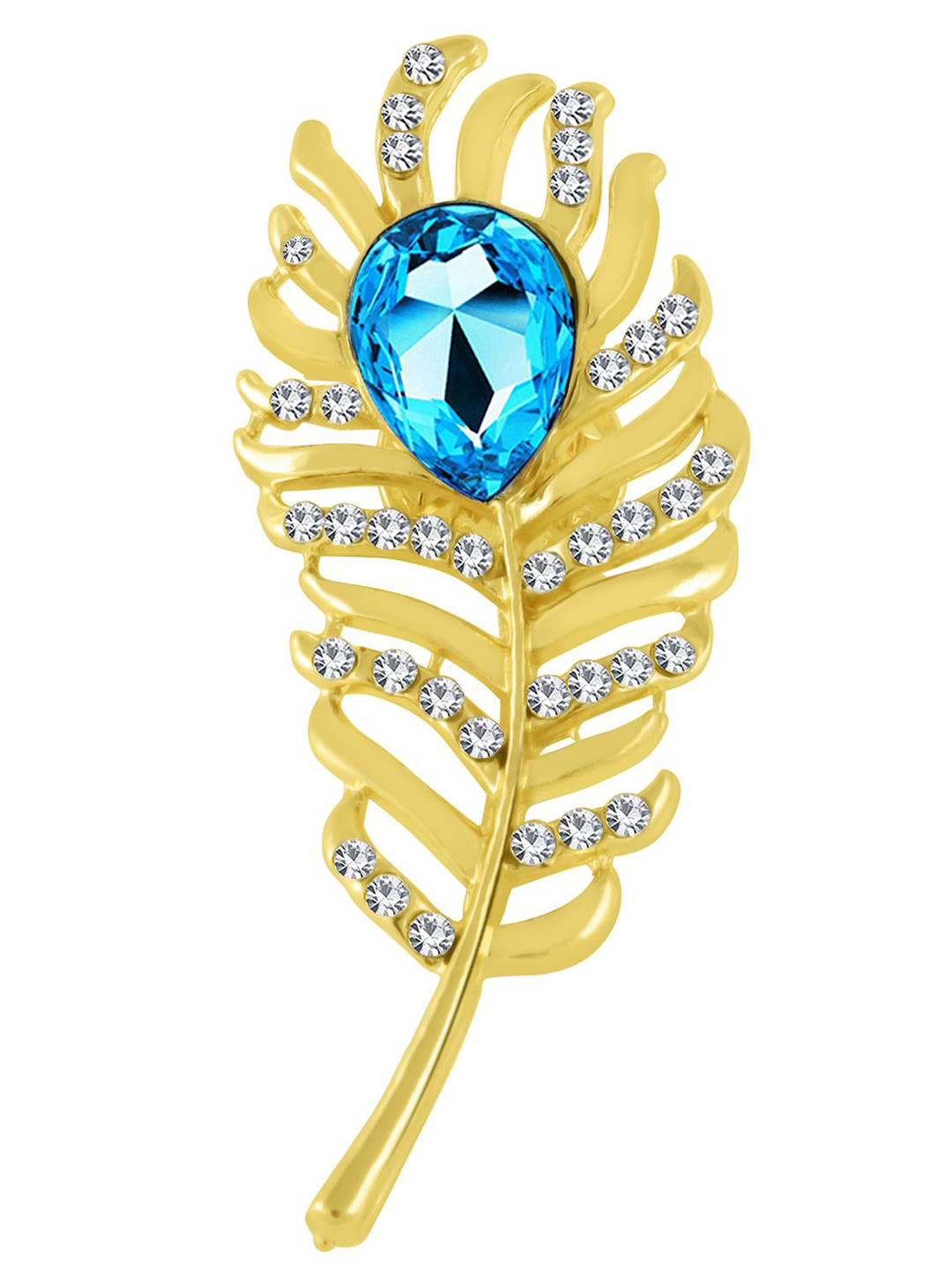 

Okos Lovely Feather Crystal Lapel Pin Brooch, Gold