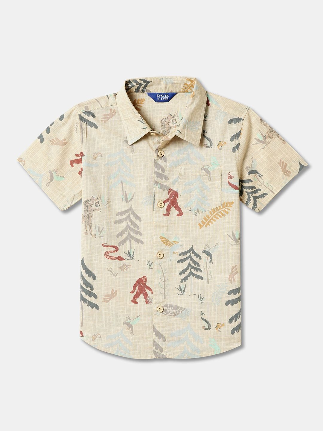 

R&B Boys Relaxed Opaque Printed Casual Shirt, Beige
