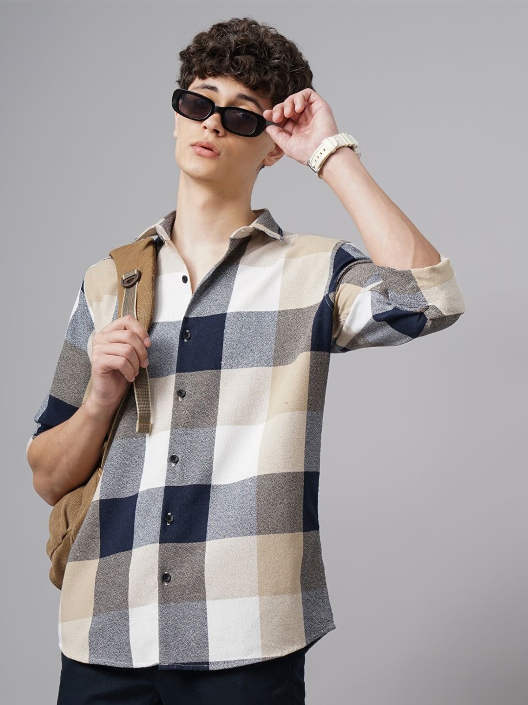 

PAUL STREET Men Relaxed Buffalo Checks Opaque Checked Casual Shirt, Cream