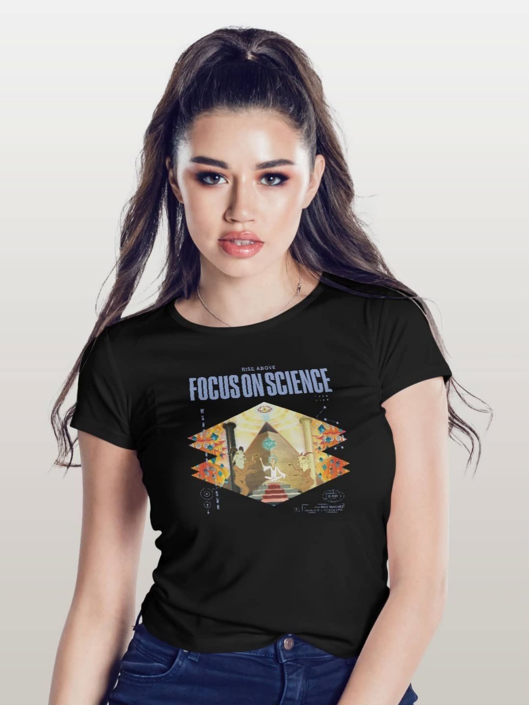 

macmerise Women Printed Applique T-shirt, Black
